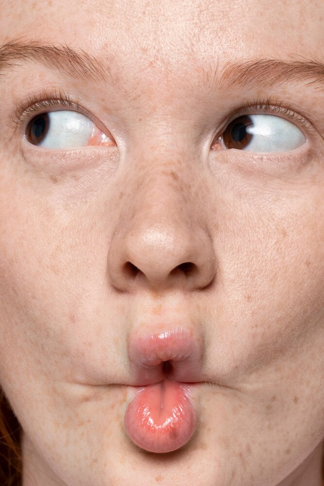 Close up on pores on woman face